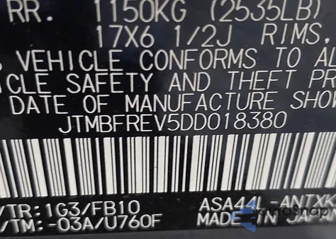 2013 Toyota Rav4 Le из США, поврежденный, VIN JTMBFREV5DD018380